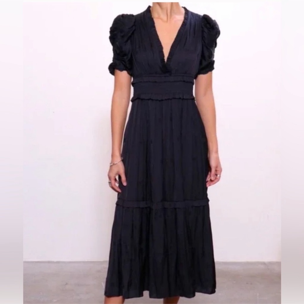 Ulla Johnson Embroidered Maya Dress In Noir Sz 0